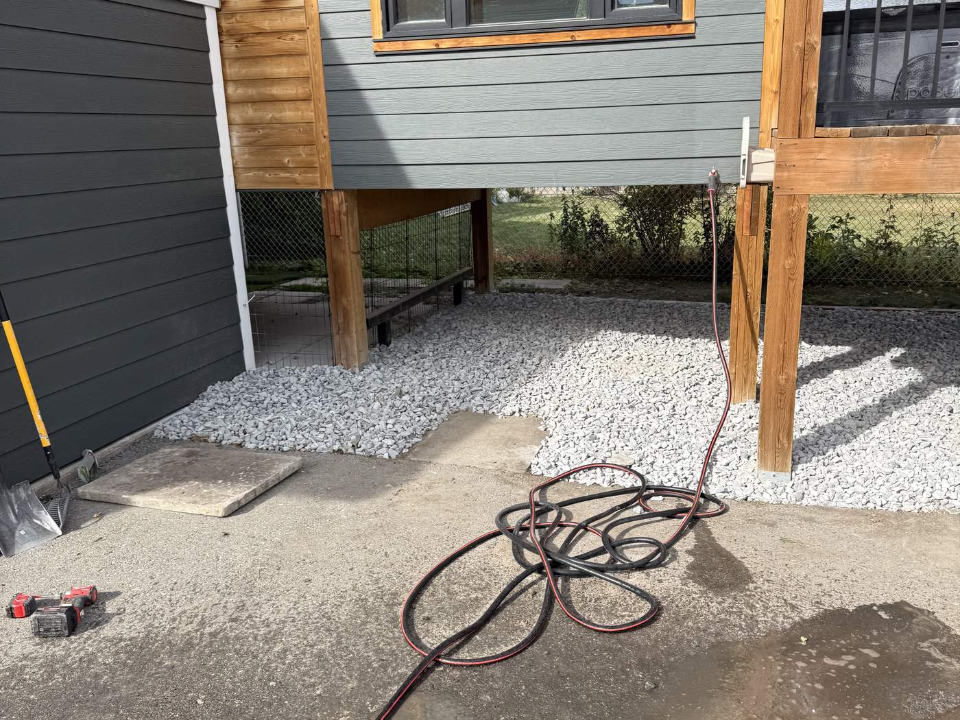The same spot under the deck finished in grey 40 mm limestone