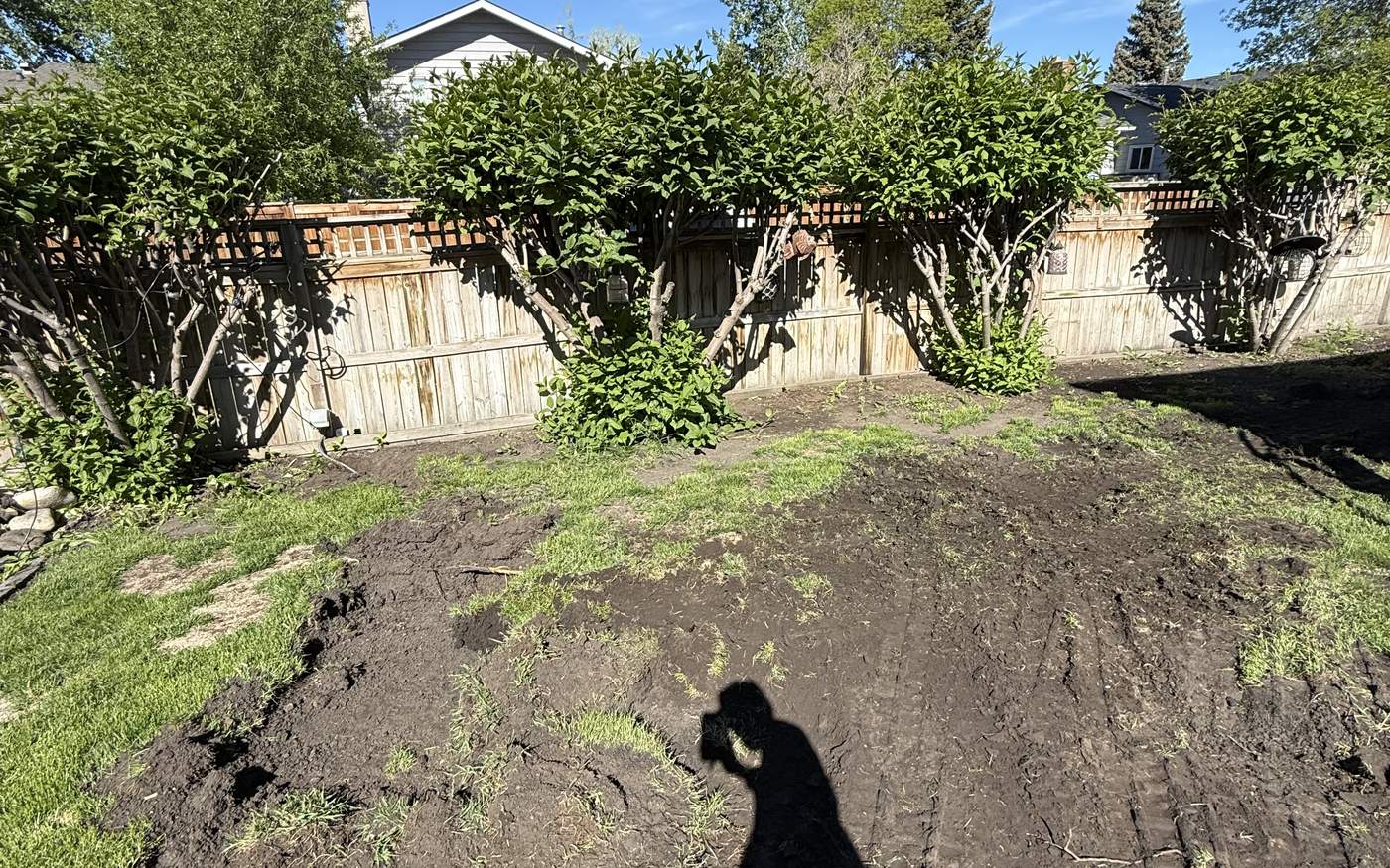 A residential Calgary backyard freshly re-graded and cleared, ready for new sod